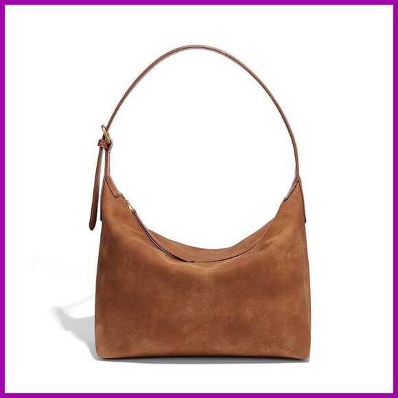 Handbags - Faux Suede Hobo Bag Medium Size Slouchy Shoulder Purse Vintage Style